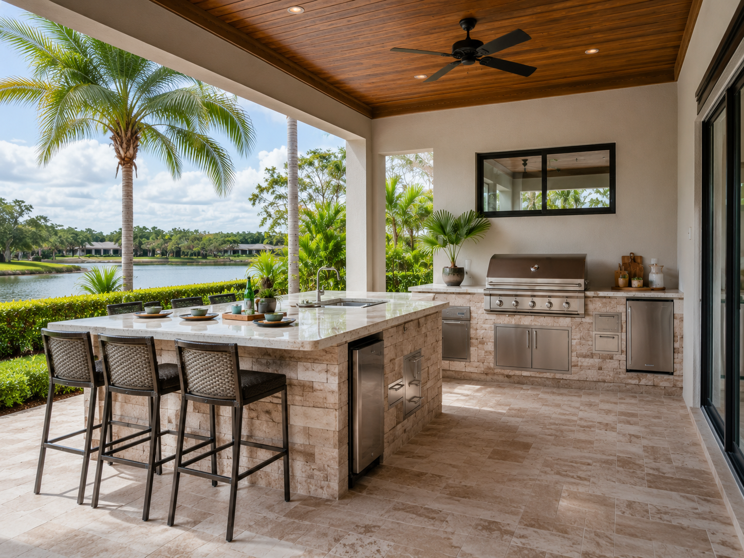 Outdoor kitchen layout and material selection in Jacksonville FL